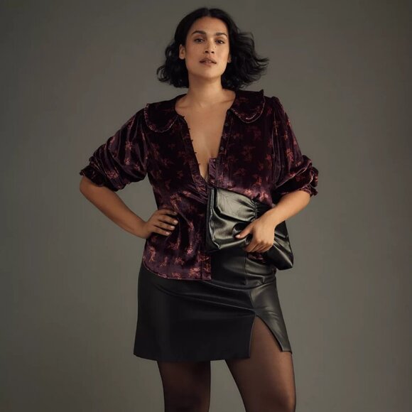 Anthropologie The Keira Collared Button-Front Blouse by Pilcro: Long-Sleeve XL - Picture 1 of 9